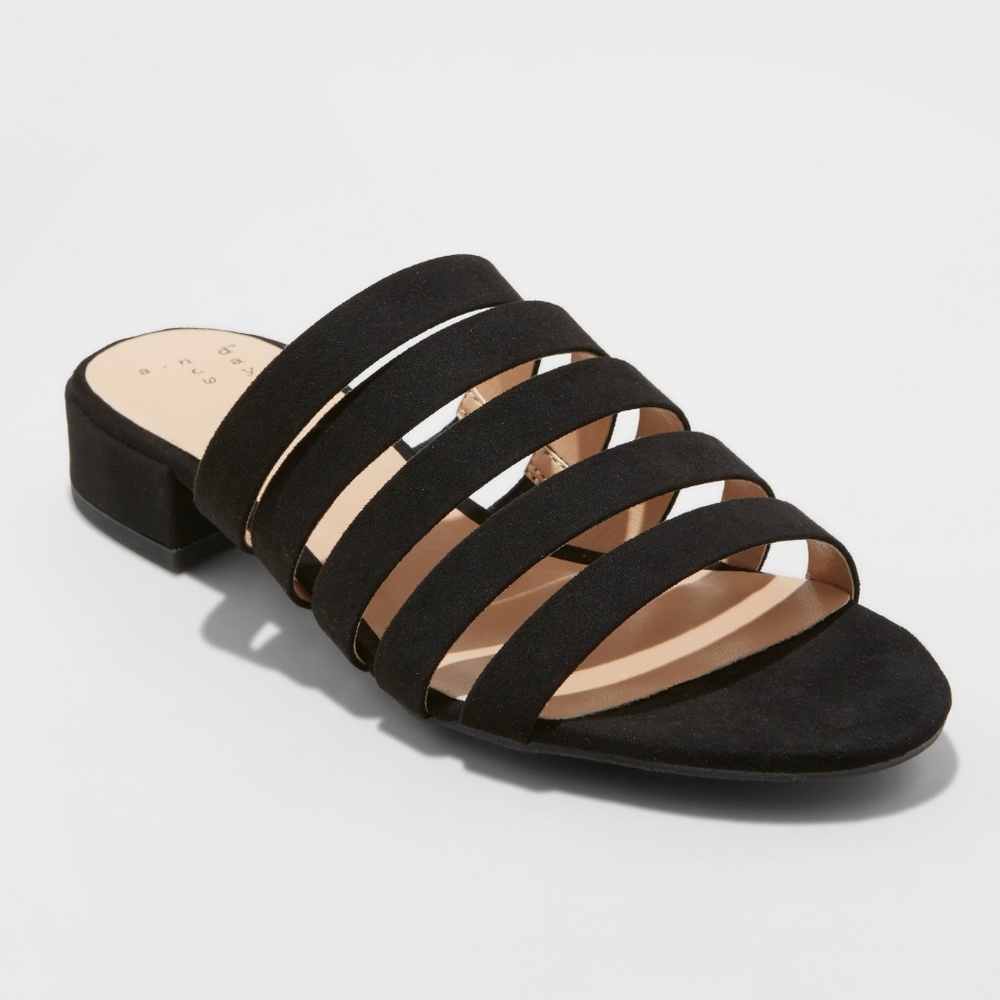 Black  Amali Multi Strap Microsuede Slide Sandals
